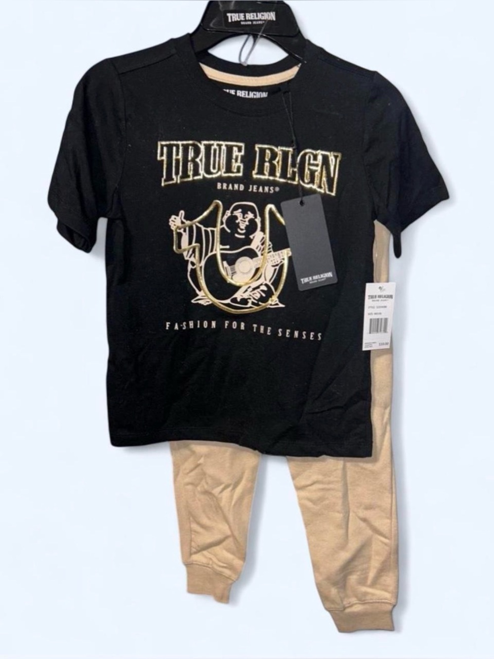 True Religion Black Tee with Gold Logo Accent